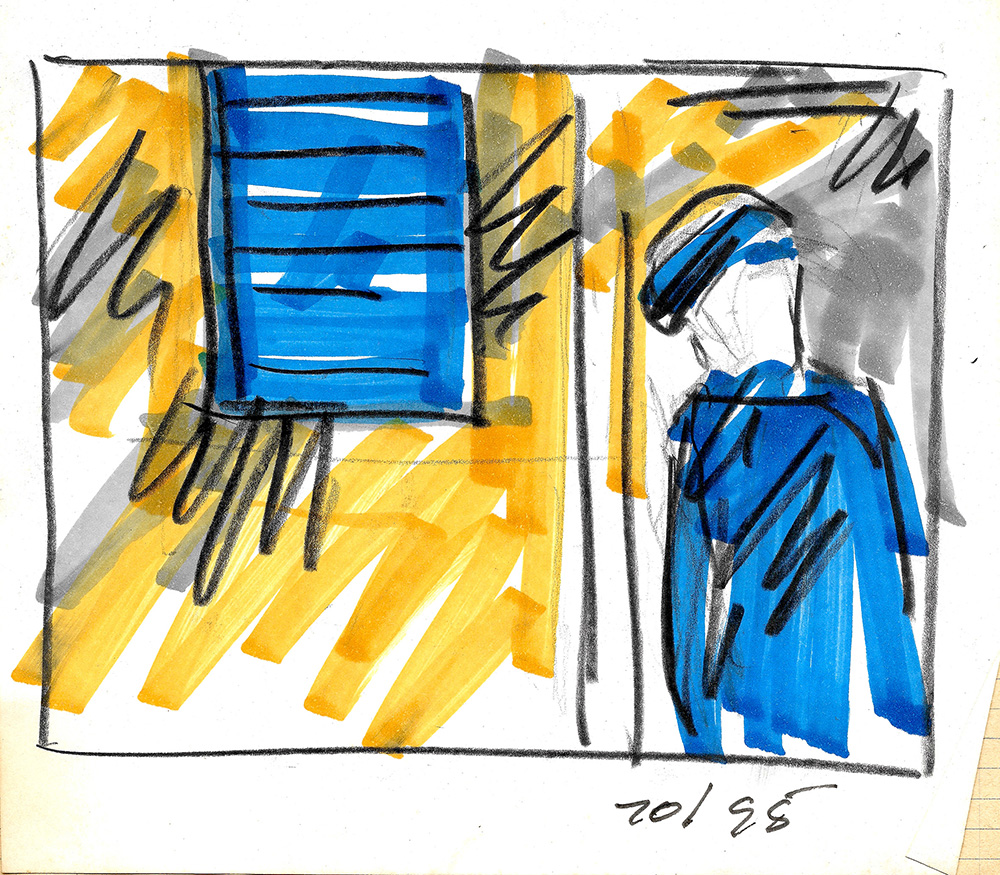 Blue Shutters and Figure